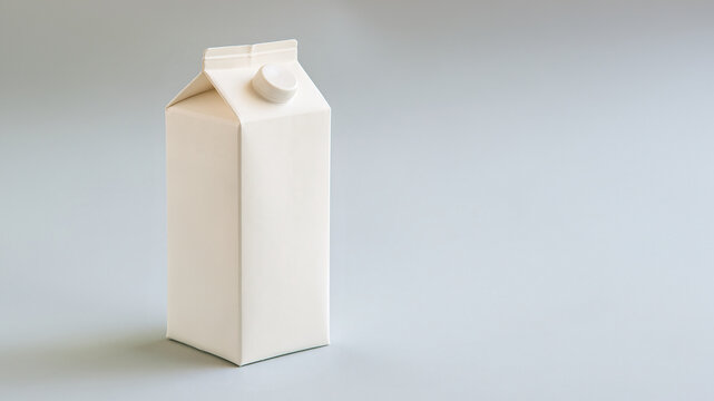 Wei&szlig;er Milchkarton vor hellgrauem Hintergrund, minimalistisch