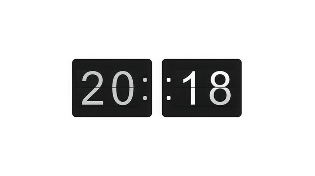 A digital flip clock displays the time 20:18 with clear white numerals on a black background, signifying a specific moment.