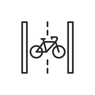 Bicycle lane, linear icon. Dedicated cycling path and separated bike route. Line with editable stroke.