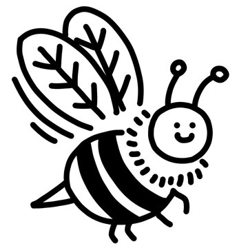 bee Cheerful stylized bee, bold black line art, friendly happy insect, cute nature graphic design