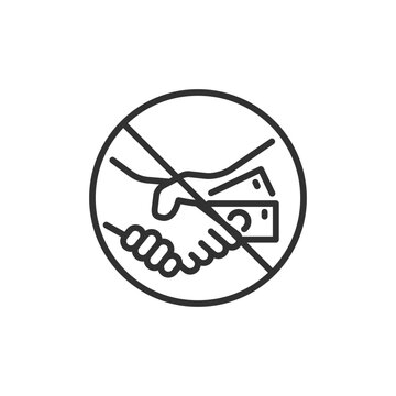 No bribery, linear icon. Anti-corruption, prohibited bribery and illegal payment prevention. Line with editable stroke.