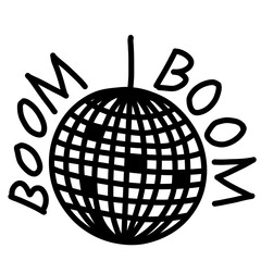 Bold globe with surrounding BOOM WORLD text, hand-drawn line art, global impact theme, striking vector icon © Dani