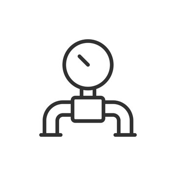 Pipeline pressure gauge, linear icon. Manometer for monitoring fluid or gas pressure in a pipe. Line with editable stroke.