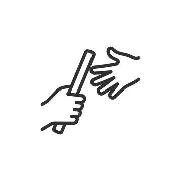 Relay baton handoff, linear icon. Baton exchange between runners in a relay race. Line with editable stroke.