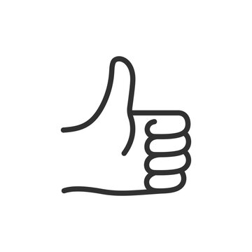 Thumbs up, linear icon. Like, approval and positive feedback gesture. Line with editable stroke.