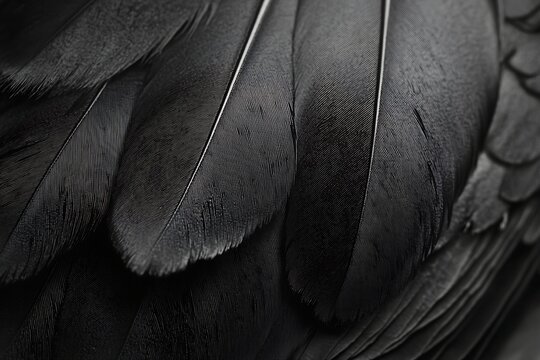 Close up of sleek black bird feathers