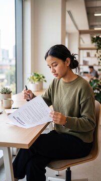 Stylish Southeast Asian Teenager Reviewing Commercial Lease Documents