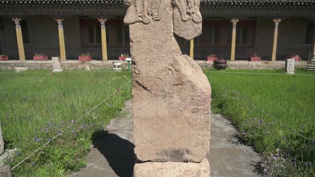 Traditional Mongolian Buddhist architecture shows colorful decorations and cultural detail.
