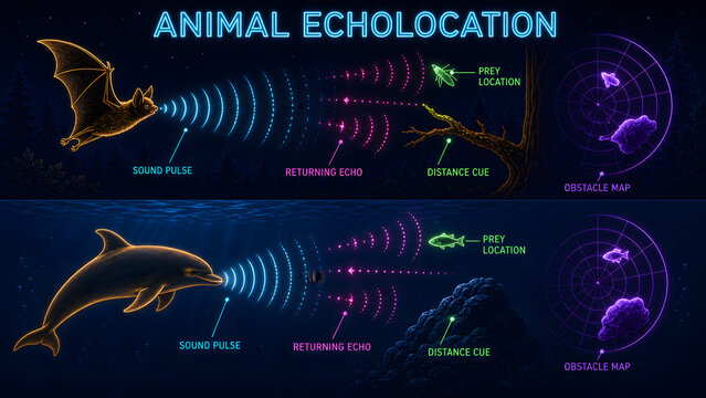 Animal Echolocation for Distance and Prey Location Infographic