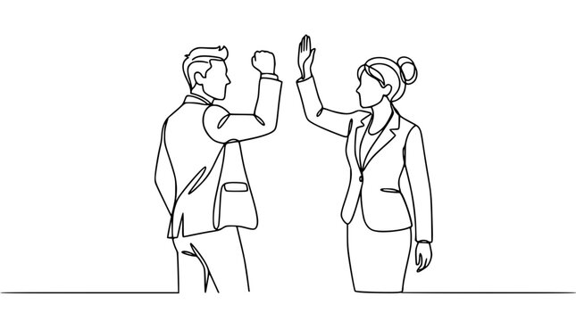 Continuous Line Art Vector of Business Partners Giving High Five for Corporate Teamwork and Success Celebration Graphic Designs
