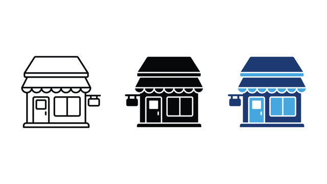 Shop building icon vector set, retail store, market, boutique, restaurant, vector illustration