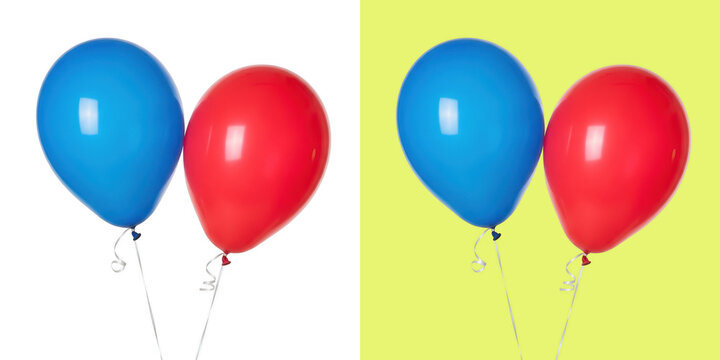 Blue and red festive party balloons on background