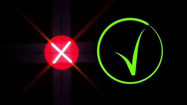 Accept sign with cross icon loop, circle checkmark with cross success checklist symbol footage animated video, looping tick icon, animated cross yes correct error wrong, 4k motion graphic