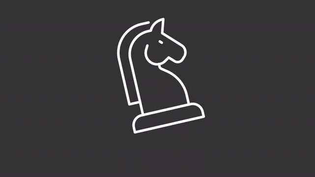 Animated chess knight white line icon. Effective business strategy metaphor outline animation. Horse shaped figure. Intellectual tabletop game. Dark mode linear motion graphic loop