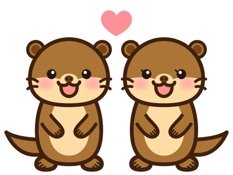 カワウソの夫婦のベクターイラスト素材3