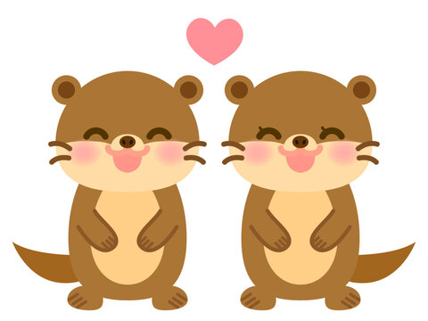 カワウソの夫婦のベクターイラスト素材2