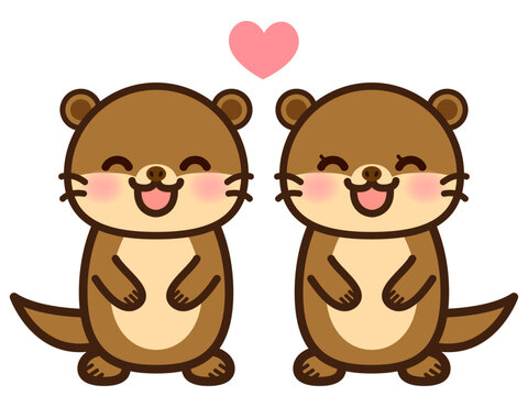 カワウソの夫婦のベクターイラスト素材4