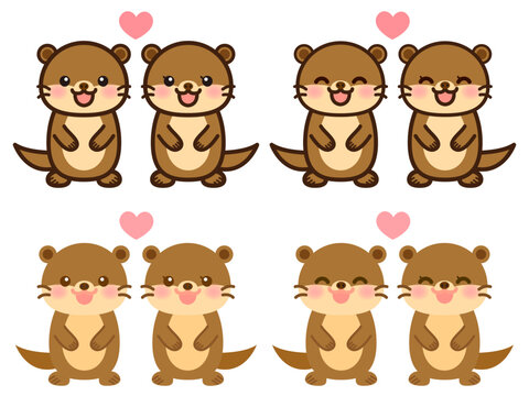 カワウソの夫婦のイラスト素材セット