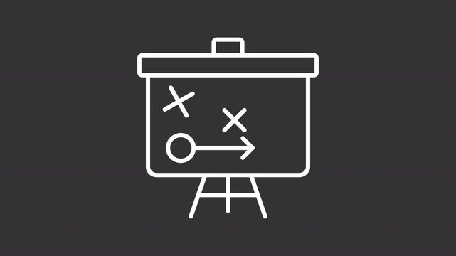 Animated board with business tactic scheme white line icon. Planning outline animation. Business strategy development. Creating roadmap of growth. Dark mode linear motion graphic loop