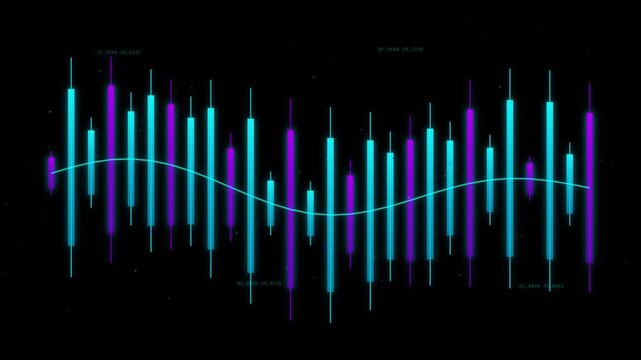 Financial stock market chart with glowing neon candles