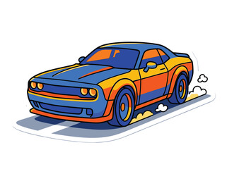 Naklejka premium Muscle car illustration vector graphic speeding, dynamic retro sports car design concept