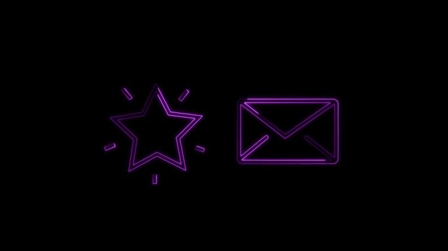 Glowing Neon Star and Mail Envelope Icon Motion Graphics Loop on Black Background