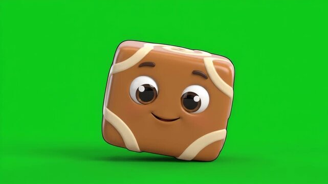 Cute animated brown square character with a happy face on a green screen background.