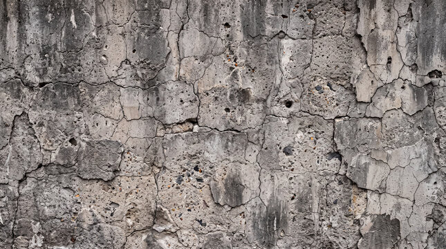 Cracked gray concrete and plaster texture background with industrial weathered surface and distressed urban wall pattern for design mockups