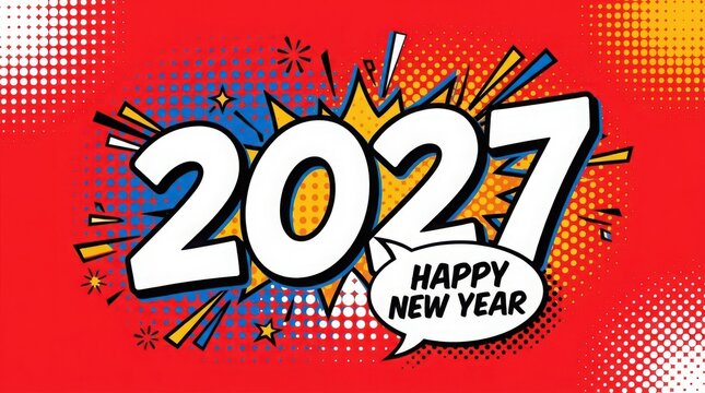 Pop art comic style banner for 2027 happy new year