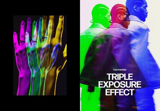 Vertical Triple Exposure Photo Effect For Poster And Print Design