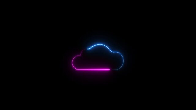 Neon glowing digital cloud icon cloud storage with arrows icon animation, Cloud space and technology abstract Glowing neon cloud storage with arrows, Cloud space and technology data backup icon. Cloud