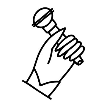 Hand drawn festive party doodle with hand holding a microphone, New Year celebration symbol for greeting cards, invitations, posters, event branding, packaging and holiday design