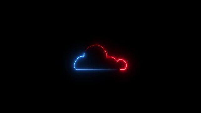 Neon glowing digital cloud icon cloud storage with arrows icon animation, Cloud space and technology abstract Glowing neon cloud storage with arrows, Cloud space and technology data backup icon. Cloud