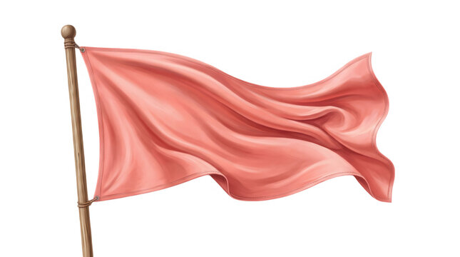 A bright red fabric flag waving on a wooden pole isolated on a clean transparent background for design projects isolated on transparent background