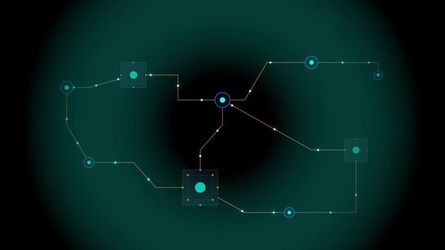 Abstract Network Connection Growing with Digital Data Flow in Dark Blue Gradient Background
