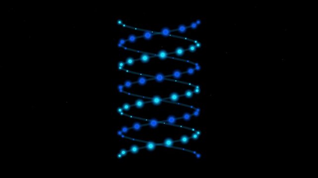 Abstract spiral of glowing blue particles rotating slowly in dark space with subtle light shifts