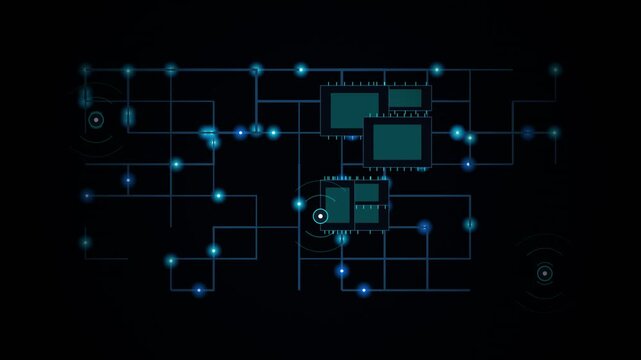 Digital Network Connections Growing With Glowing Blue Data Particles in Dark Space