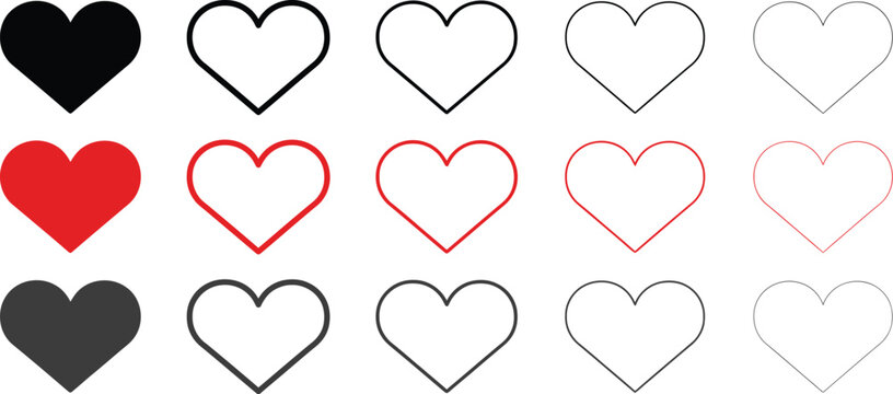 Heart, vector icons, heart shape symbols for Valentine's Day medicine love passion romance healthcare and emotional relationship concepts on white background