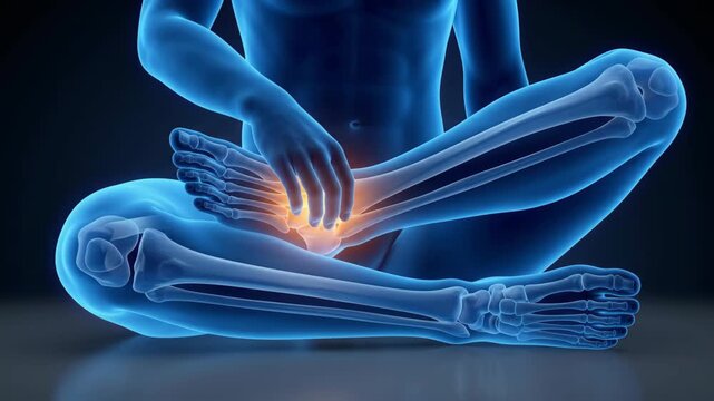 Medical animation of human ankle joint pain and inflammation