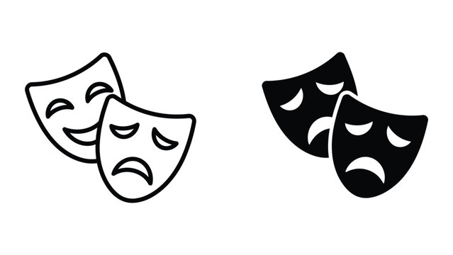 Classic comedy and tragedy theatrical masks vector icon representing drama