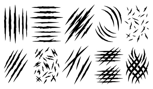 Wild Claw Scratch Texture Vector Collection with Irregular Animal Mark Patterns