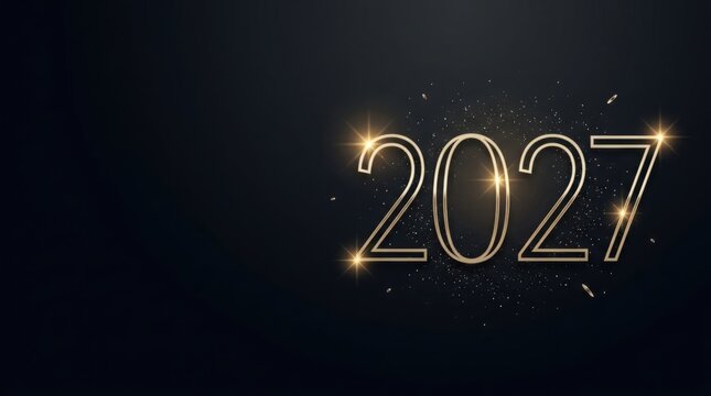Golden glowing 2027 numbers on dark background with sparkles