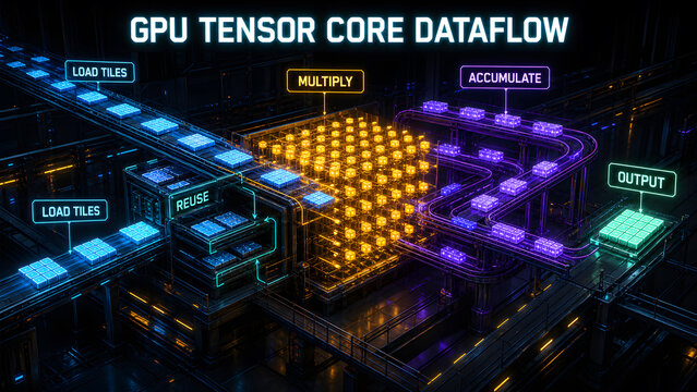GPU Tensor Core Dataflow Loads Matrix Tiles and Accumulates Results