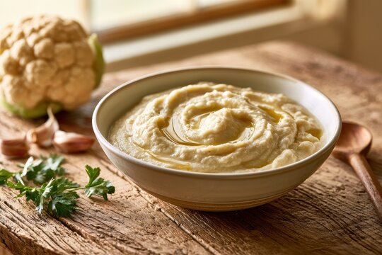 Organic cauliflower mash as a comforting healthy side dish