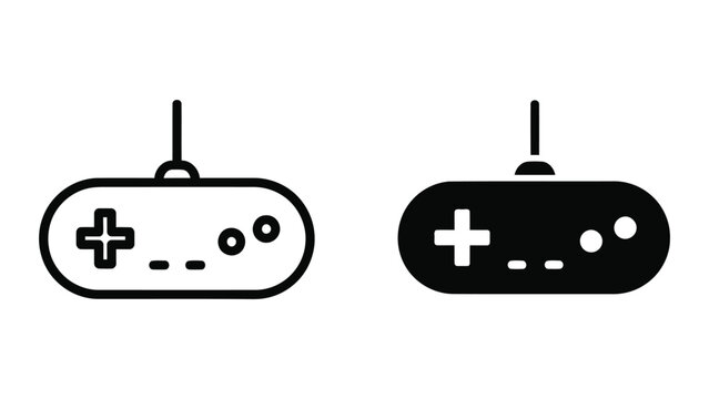 Game controller icon set in outline and solid black vector styles for gaming platforms