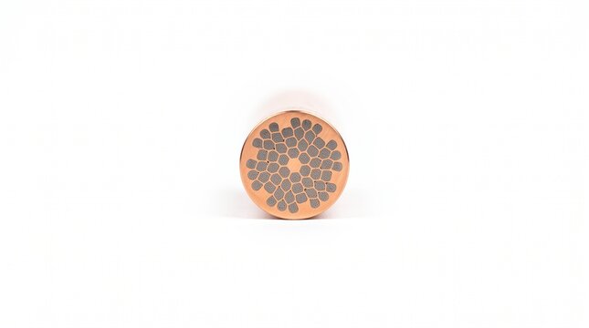 Superconducting dipole magnet coil strand cross-section. Niobium-titanium multi-filamentary wires embedded in a copper stabilizing matrix. Cryogenic hardware isolated on white background.