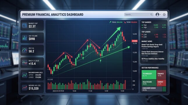 Advanced Financial Analytics Dashboard Displaying Stock Market Trends,