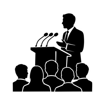 Professional Speaker Giving a Speech to Audience &ndash; Public Speaking, Leadership and Business Conference Vector