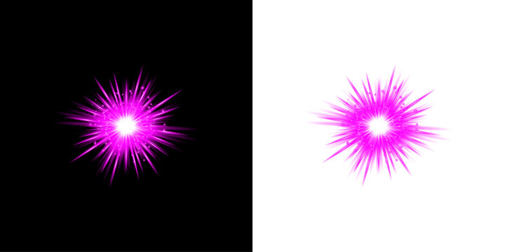 A vibrant and dynamic pink light burst effect shown on both black and white backgrounds