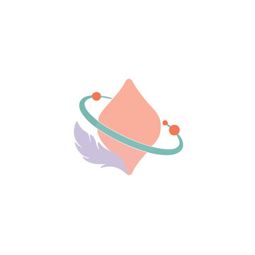 Abstract logo with feather and orbiting elements